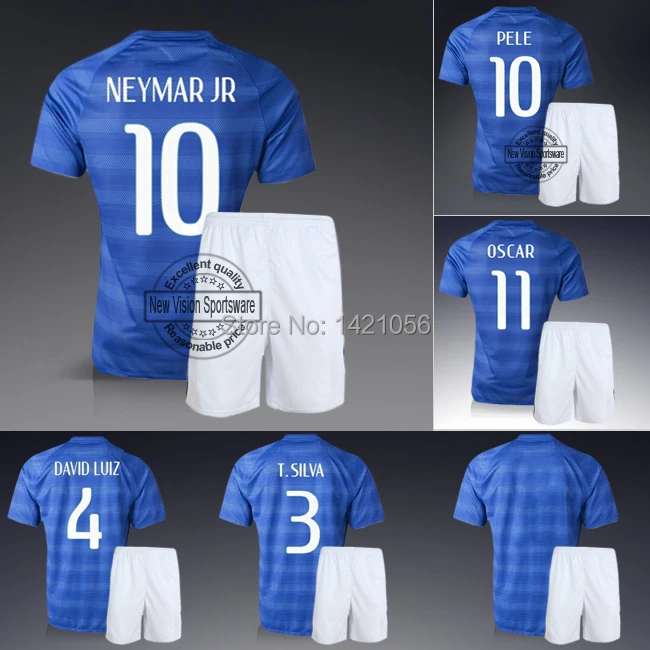 Youth &amp Kids Embroidery Blue Away Neymar JR David Luiz Pele Football Kit Uniform Teenager Sports Outfit Boys Soccer Jersey Set | Спорт и