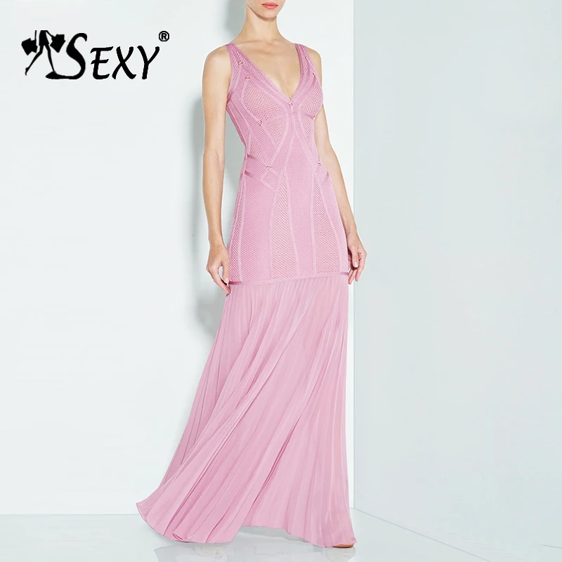 Gosexy 2017 Nieuwe Mode Netto Hollow Out V-hals Chiffon Patchwork Elegante Bandage Gown Maxi Jurk Gosexy 2017 Nieuwe Mode Netto Hollow Out V-hals Chiffon Patchwork Elegante Bandage Gown Maxi Jurk