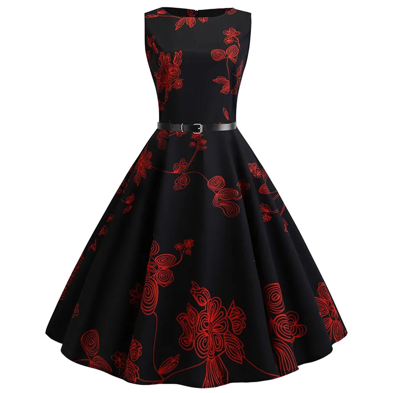 Summer Womens Dresses 2021 Casual Floral Retro Vintage 50s 60s Robe Rockabilly Swing Pinup Vestidos Valentines Day Party Dress