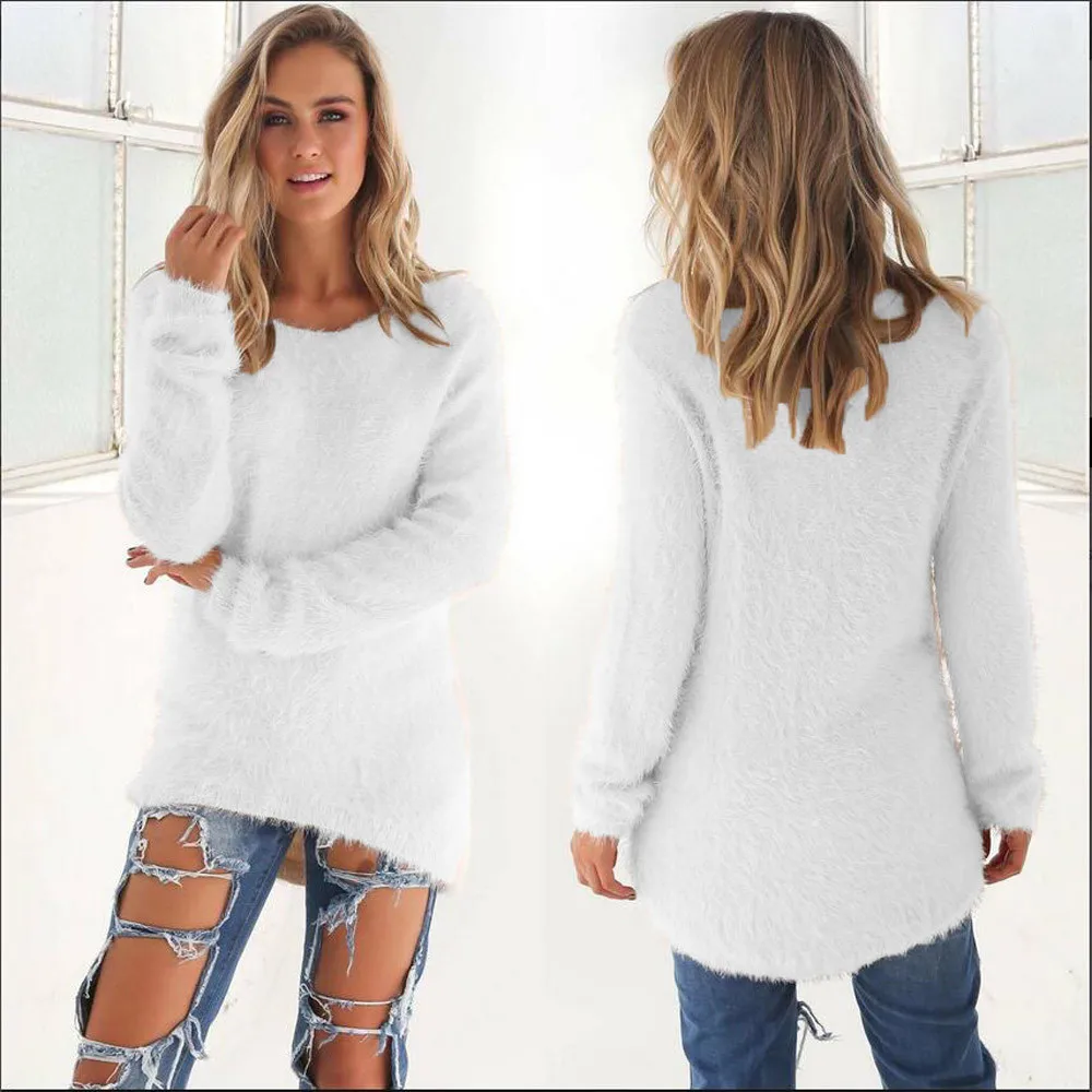 New Hot Women Autumn Winter Fleece Warm Sweaters Long Sleeve Solid Jumper Pullover Tops Bottoming Blouse Shirts Plus Size#QQ