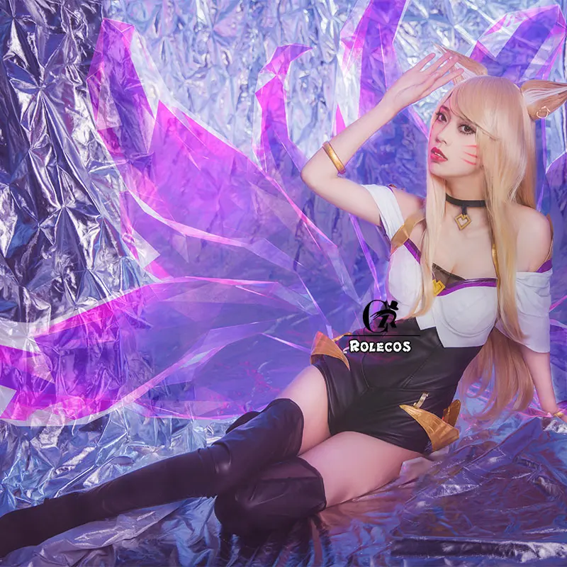 ROLECOS игры Лига Легенд K/DA Ahri Косплей Костюм кДа косплей костюм кожаная форма