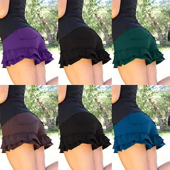 

Hot Summer Fashion Women Sexy Ladies Ruffled Shorts Elastic Mid Waist Mini Solid color Slim workout Causal Short Pants female