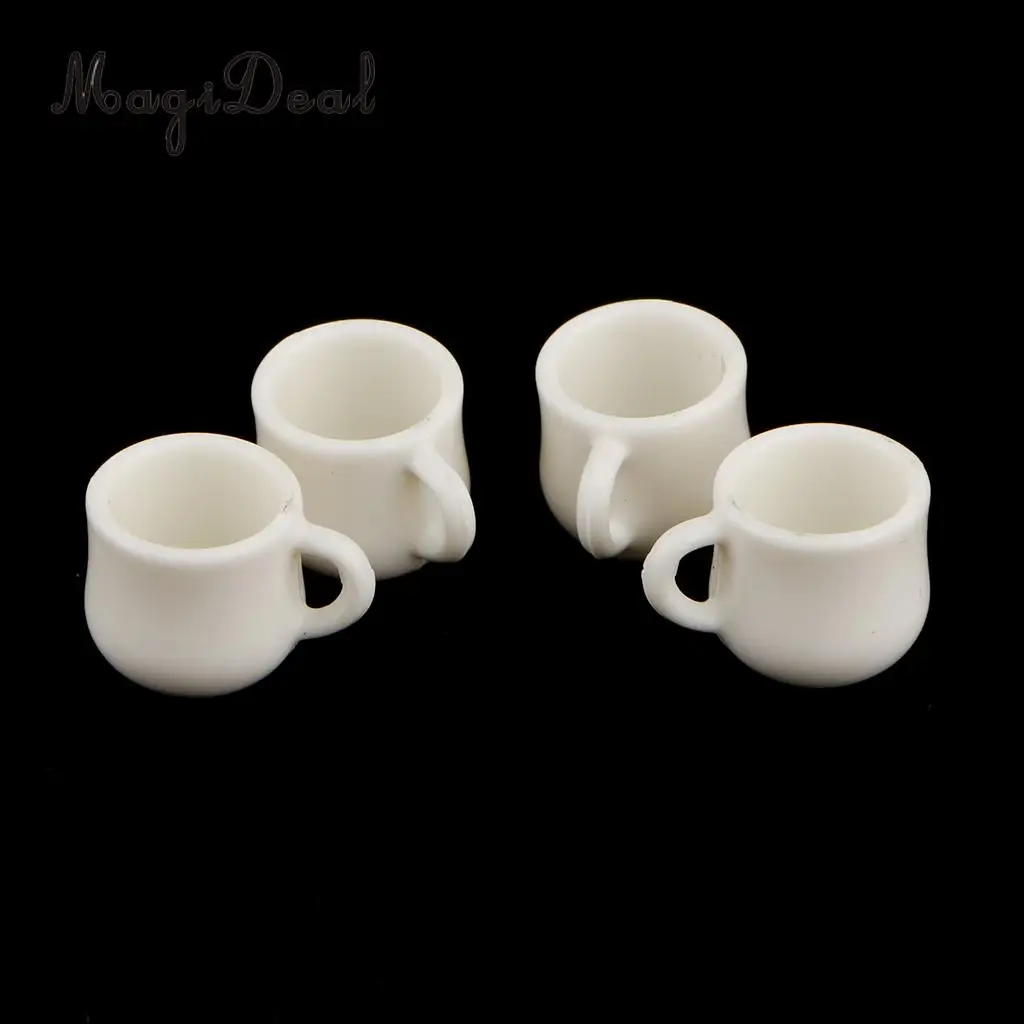 MagiDeal 4Pcs/Lot 1/12 Scale Dolls House Miniature White Cafe Tea Drink Cups Mugs for Coffee Shop Teahouse Restaurant Kitchen