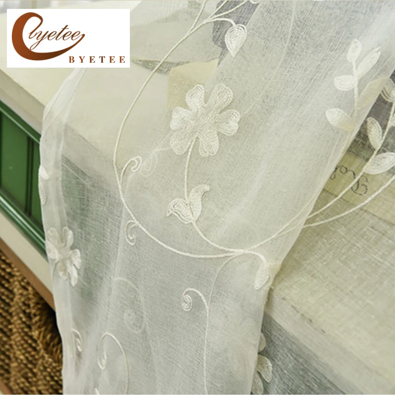 

{byetee} Modern Embroidered Luxury Bland Door Tulle/Gauze/Voile Fashion New Design Curtains floral tulle curtain free shipping
