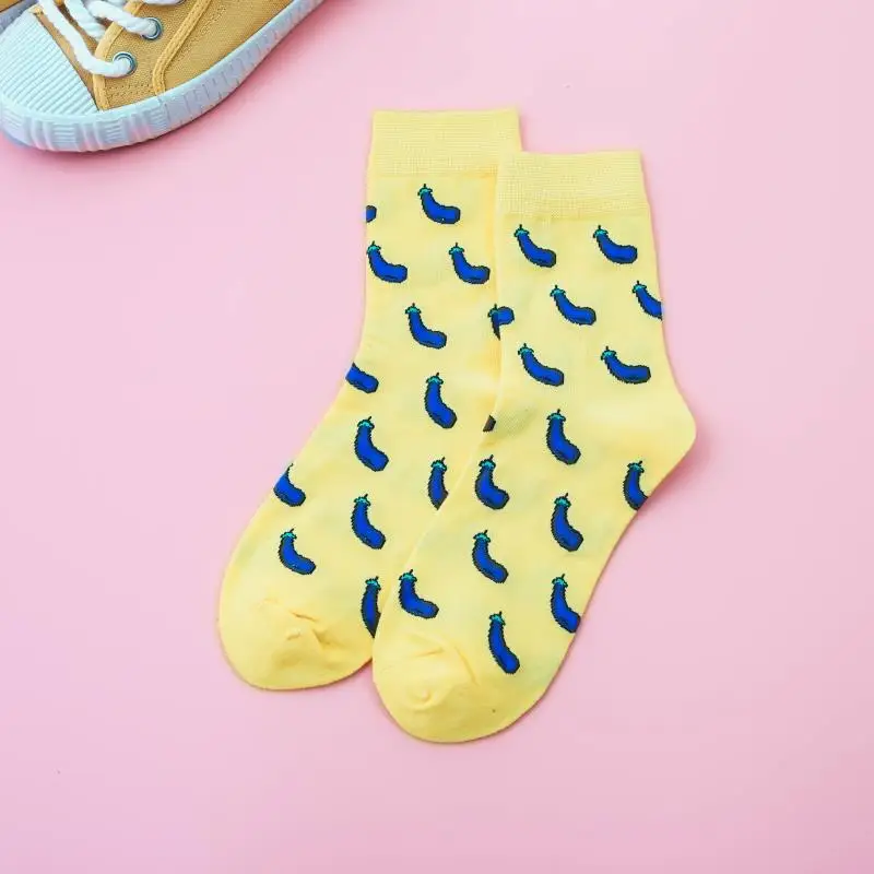 Уличная пара хлопковых носков с рисунком фруктов и овощей, забавная уличная одежда в стиле Харадзюку, счастливые носки для женщин - Цвет: 2