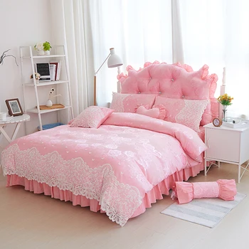 

Jacquard Lace Princess Bed set Luxury Wedding Bedding Sets Queen King Bedlinen Boho Duvet Cover Set girls Bedclothes Bed Skirt