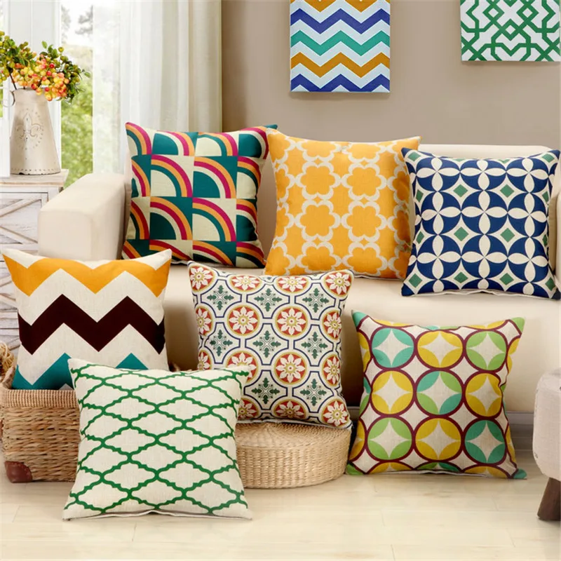

Modern Colorful Cotton Linen Sofa Cushion Embrace Pillow 45x45cm/17.7x17.7'' Throw pillow Home Decor Textile seat cushion