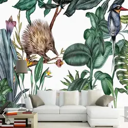 Nordic тропический лист стены Бумага Настенная Home декора стен Бумага домохозяйство Rain Forest листья птица Ежик настенные фрески