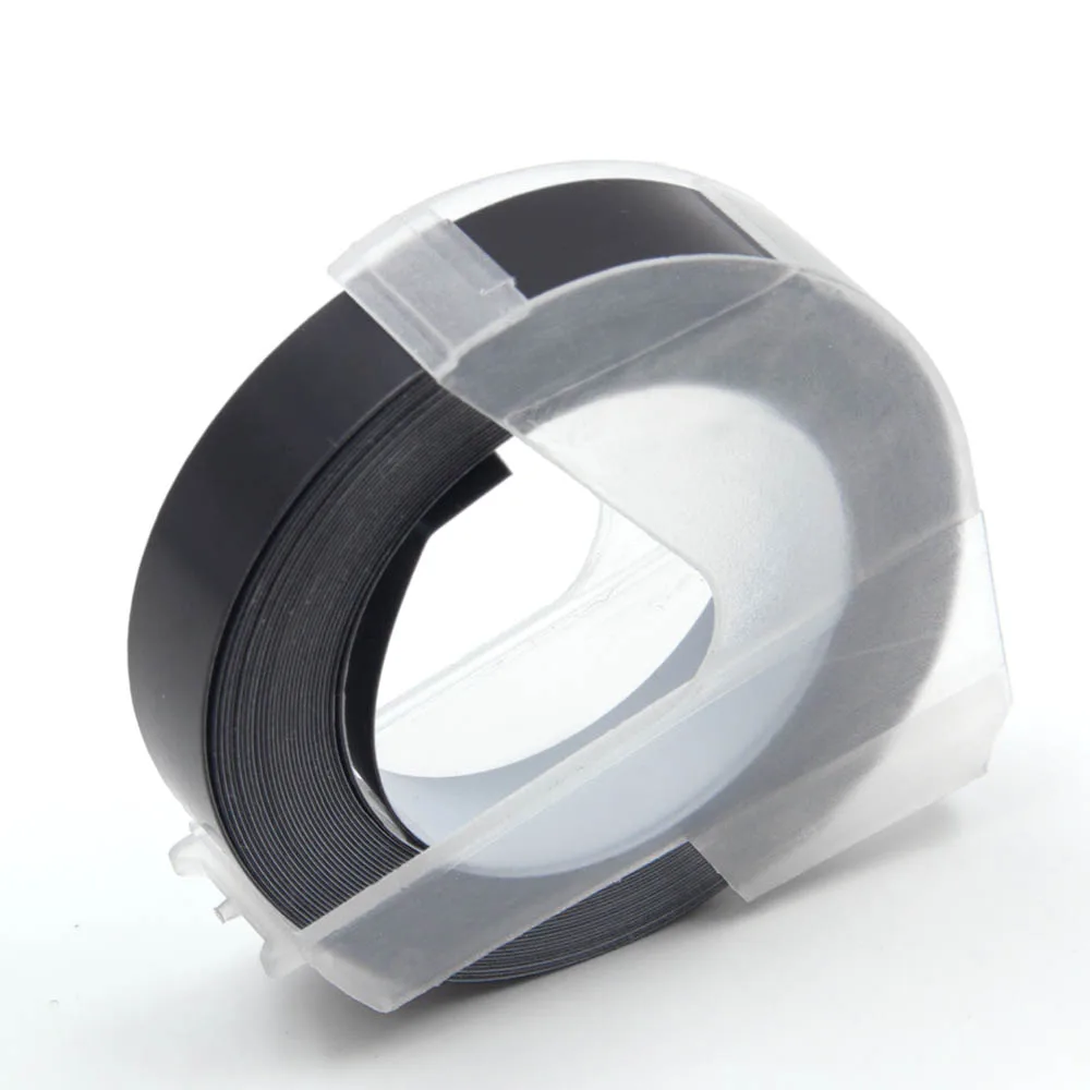 Absonic 4 Pcs 9 Mm Plastik Bening Hitam 3D Embossing Label Tape untuk Etiquetadora Dymo Label Pembuat untuk DYMO 1610: Pembuat Pita