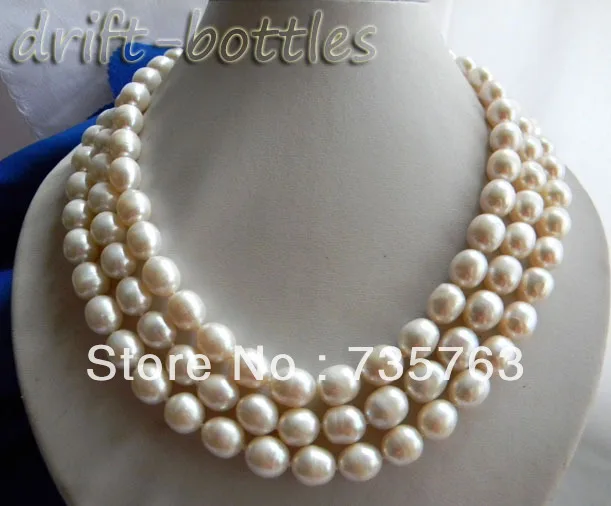 

HOT 00375 3Strands 18'' 11MM White Rice Freshwater Pearl Necklace