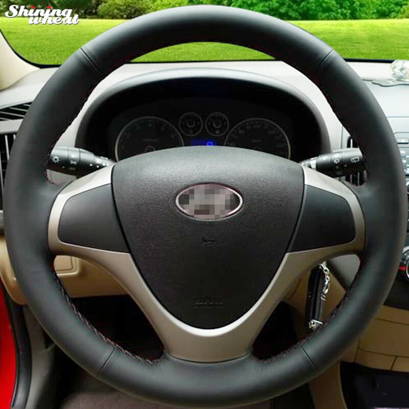 Шитый вручную черный кожаный чехол на руль BANNIS для Hyundai i30 2009 | Автомобили и