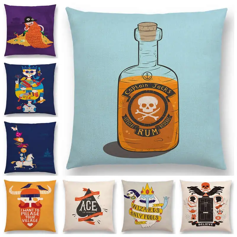 

Pirate Captain Jack Cushion Cover Rum Poker Knight Viking Treasure Eagle Decorative Letters Ace Decor Sofa Throw Pillow Case