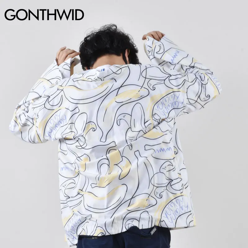 GONTHWID банан печати японское кимоно кардиган Haori куртки летние мужские Harajuku