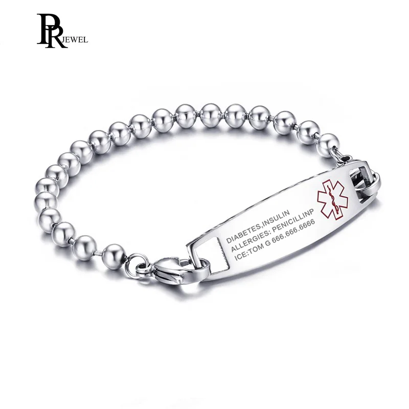 

Free Engraving Emergency Contact Information Medical Alert ID Bracelets for Men Stainless Steel Link Chain Jewelry