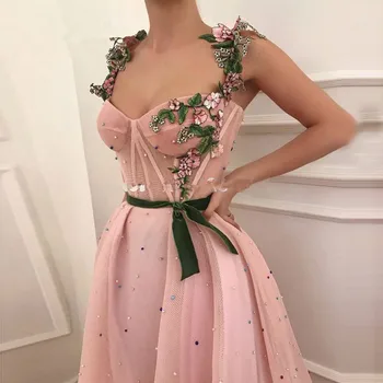 

Rose Coral Long Prom Dress with Straps Colorful Pearls Floral Embroidery Special Occasion Dresses for Girls Evening Party Gowns