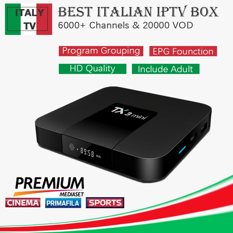 

Best Italy IPTV TX3 Mini Android 7.1 Smart TV Box Almlogic S905W with 1 year Italian UK German Spanish mediaset premium IP TV