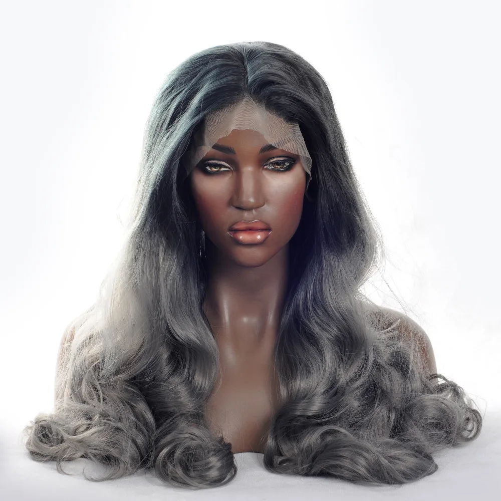 V'NICE модный Омбре темно-серый объемная волна синтетический парик на кружеве черные корни до серого термостойкие парики для женщин 20-24in