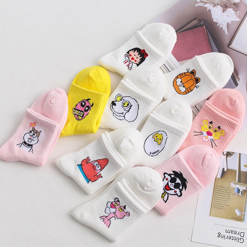 Fashion Cartoon Character Cute Short Socks Funny Harajuku Women Animals Pattern Casual For Female Winter | Женская одежда