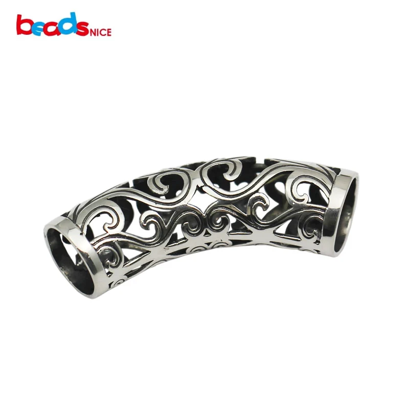 Beadsnice Antique Silver Curved Tube Bead Large Spacer Beads 925