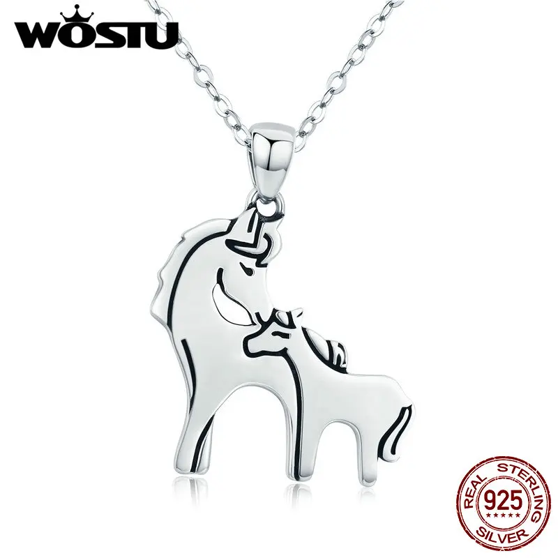 

WOSTU New Fashion 925 Sterling Silver Loving Horse Mother Pendant Necklace For Women S925 Silver Jewelry Mother Day Gift CQN213