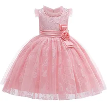 Коллекция года, летнее кружевное платье нарядное Элегантное свадебное платье с бусинами, платье-пачка принцессы праздничная одежда с цветочным узором для девочек возрастом от 3 до 10 лет