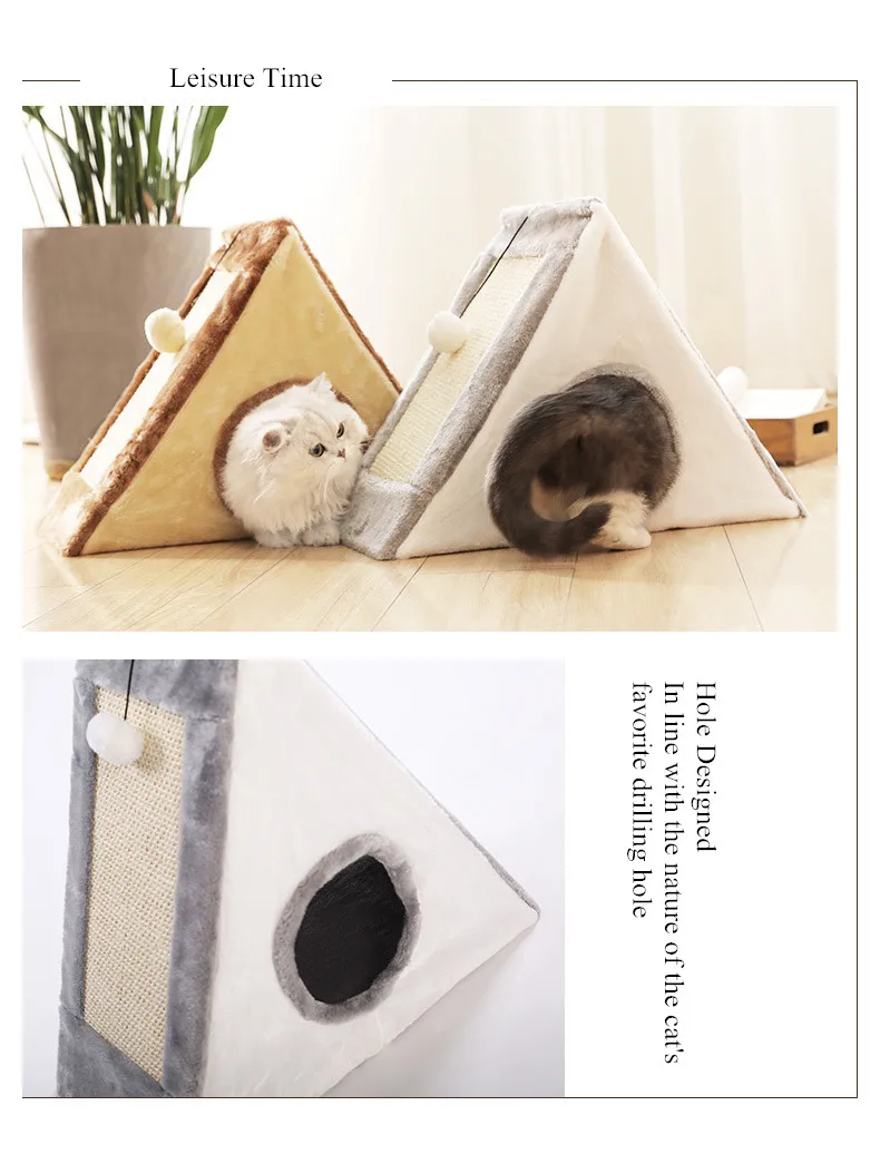 Collapsible Pet Cat House Warm Soft Pet Bed Cute Sandwich Shape Cat Cave Bed Furniture with Scratch Board For Cats House (4)