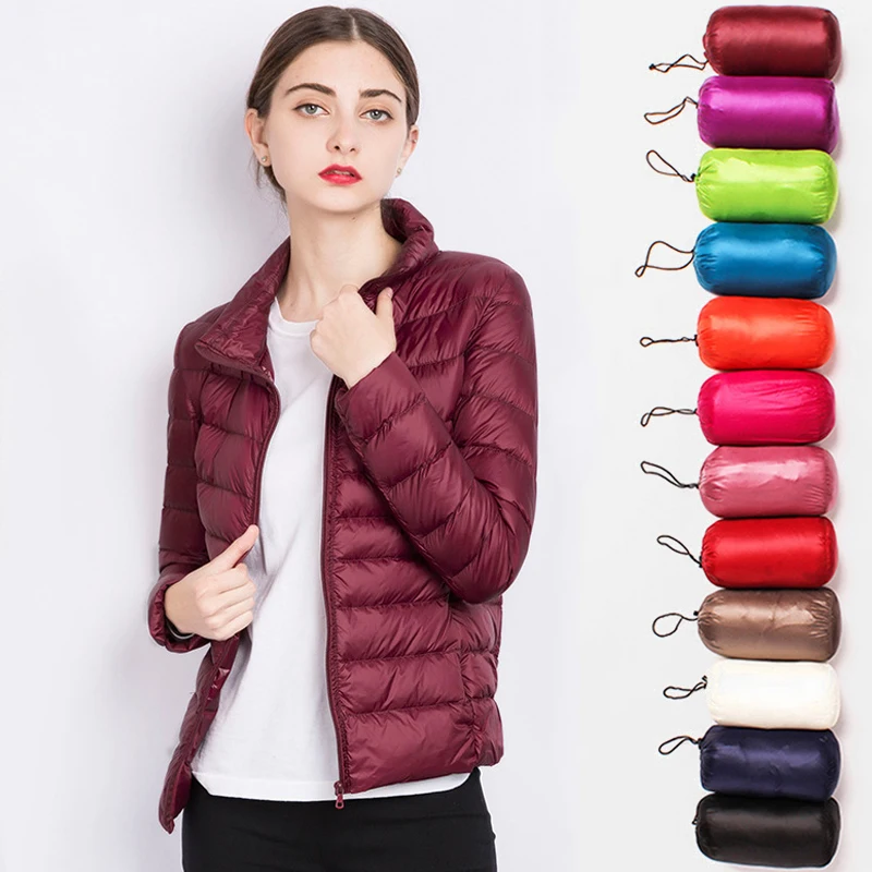 

Stand Collar Women Down Jacket Winter 90% duck down coat ultra light outwear portable warm plus size female warm solid overcoat