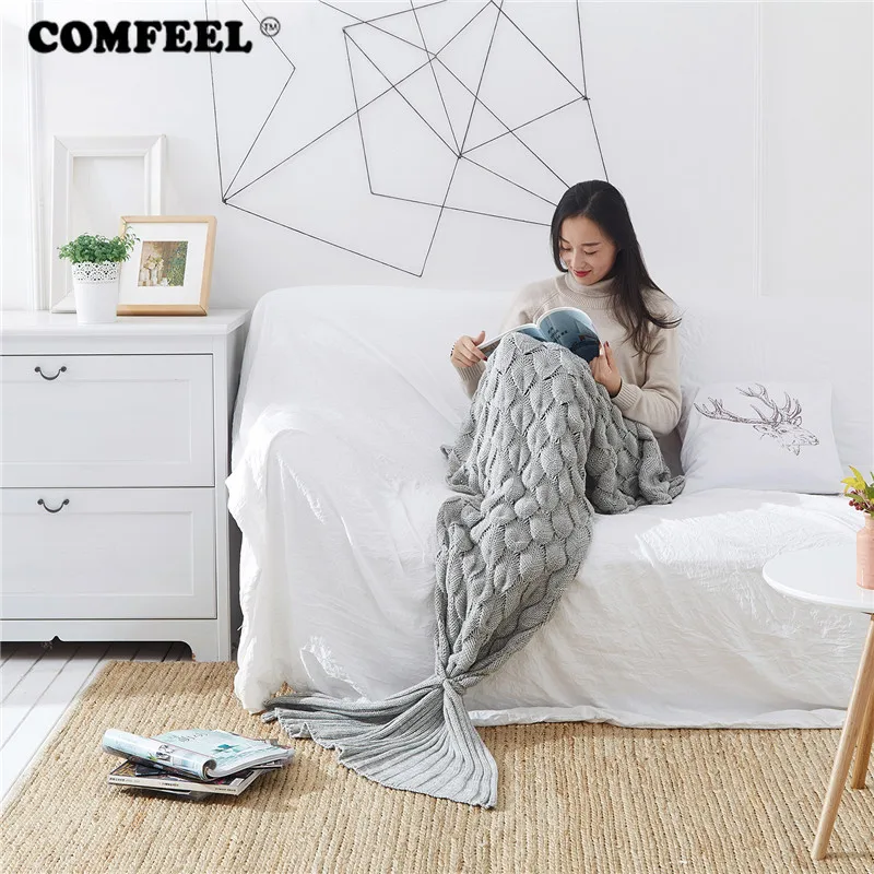 COMFEEL Mermaid Tail Weighted Blanket Hand-knitted Fish Scales Crochet Soft Throws Blankets Sofa Kids Multi-color Sleeping Bag | Дом и сад