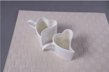 

Free shipping 30 pair=60piece creative white heart shape mug cups, ceramic coffee couple mugs, girl/boy friend birthday gift