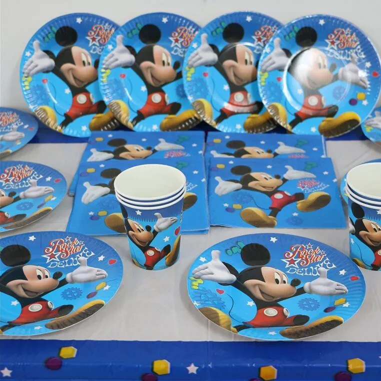 

61pcs Mickey Mouse Kids Disposable Paper Cups +Plates Birthday Napkin Party Decoration Set Supplies Baby Show Party For 20People