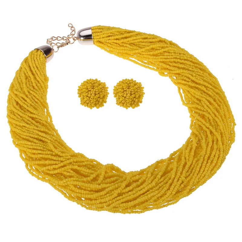 SJ224440 Yellow Новинка, ручная работа, многослойное ожерелье, богемные массивные ожерелья с бусинами, серьги, ювелирный набор, Биб Чокер-колье, ожерелье - Окраска металла: SJ224440 Yellow