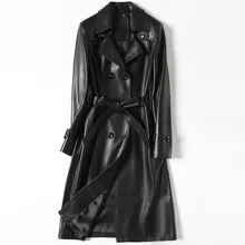 Роскошная натуральная овечья кожа замшевое пальто куртка Дамское Платье весенне-осенняя женская верхняя одежда х-длинная одежда LF9025