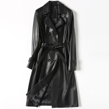 

Luxury Genuine Real Sheepskin Leather Suede Coat Jacket Lady Dress Spring Autumn Women Outerwear X-Long Garment LF9025