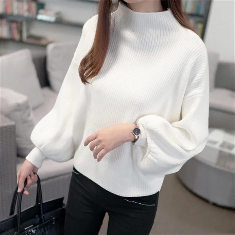 

Winter women knitteing sweaters turtleneck lantern batwing long sleeve pullovers loose knitted sweaters female jumper tops