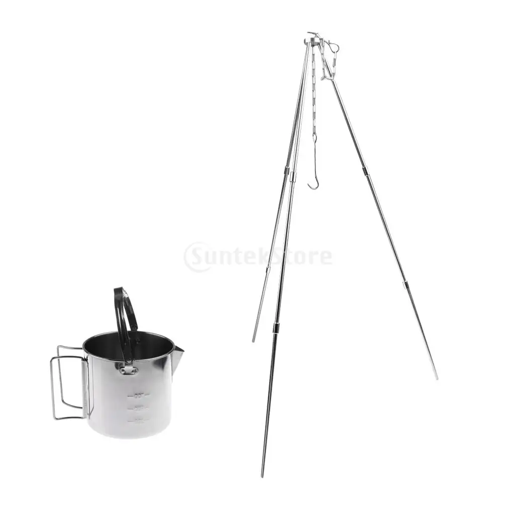 

Camping Tripod Cooking Portable Hanging Pot Campfire Grill Adjustable Folding Outdoor Picnic Cookware Hanging Pot
