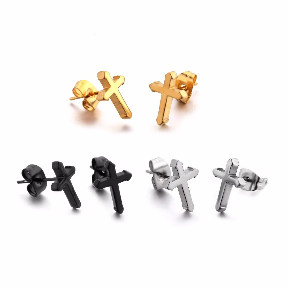 

Cross Earrings Unisex Earrings Cross Pendant Man Woman Fashion Gold Sliver Black Ear jewelry Cool Earrings 1 pair