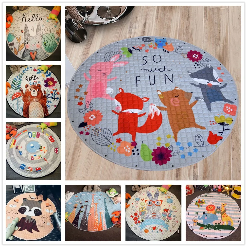 Мультяшная сумка для хранения игрушек, детские игровые коврики диаметром 145 см, многофункциональное круглое одеяло для ползания, игровой коврик