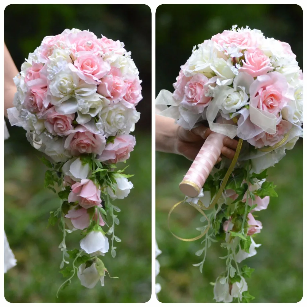 

Vintage Artificial Flowers Waterfall Wedding Bouquets With Bridal Brooch Bouquets Brides Bouquet De Mariage 2018 New Hot Sale