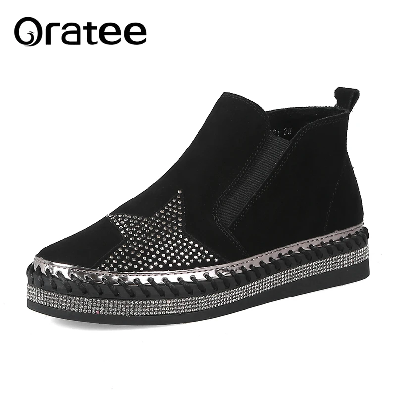 

New Genuine Leather Women Platform Patchwork Flats Loafers star Slip-on Leisure Moccasins Brand Designer Rhinestone Girl Shoes