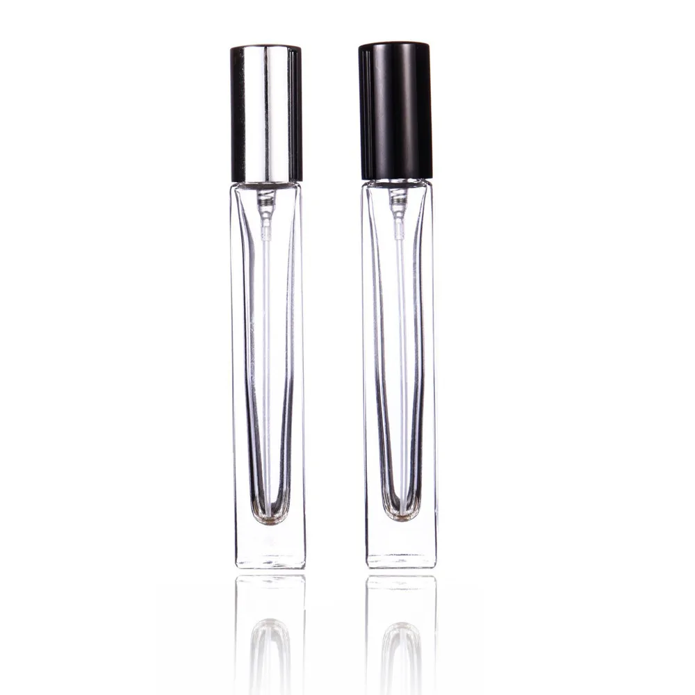 

10pcs Thick Glass Perfume Bottle Empty 10ml Spray Women Makeup Container Atomizer Parfum Vial Gold Silver Black Cap Packaging