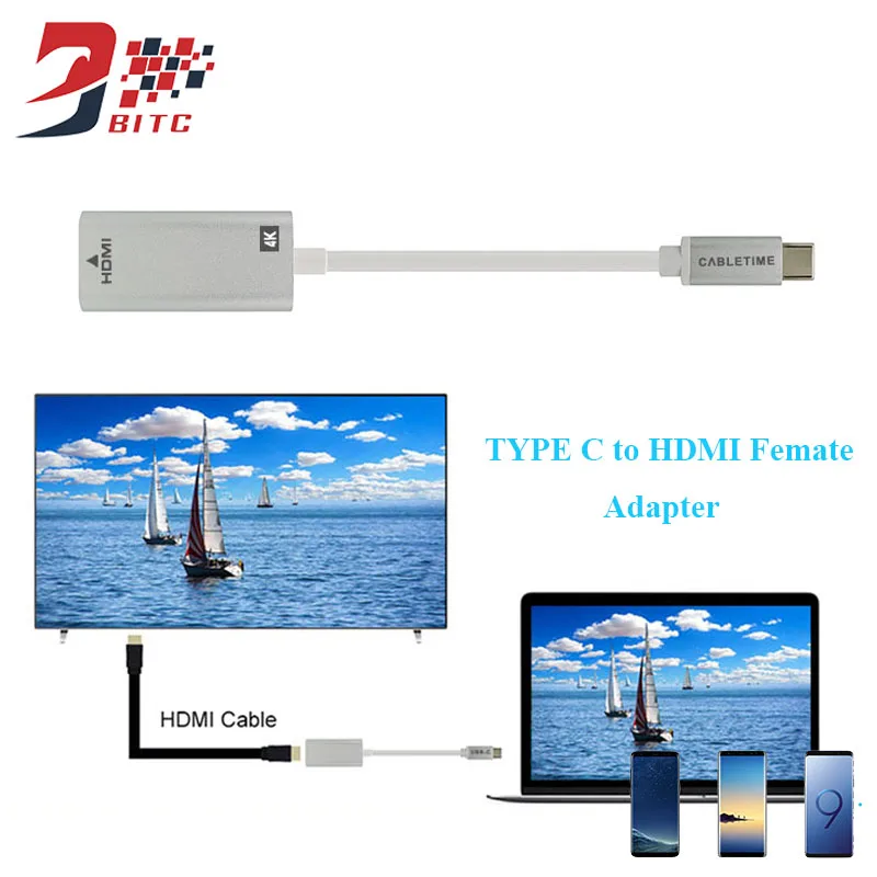 

SZBITC Type C to HDMI Adapter Female USB3.1 C Cable Converter for MacBook Chrome book DELL Smasung Huawei Phone New