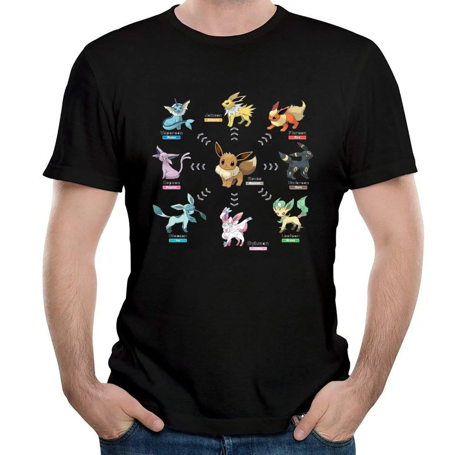 Men'S Eevee Evolutions T Shirts Black Short Sleeve T Shirt Men Short Sleeve T Shirt Free Shipping