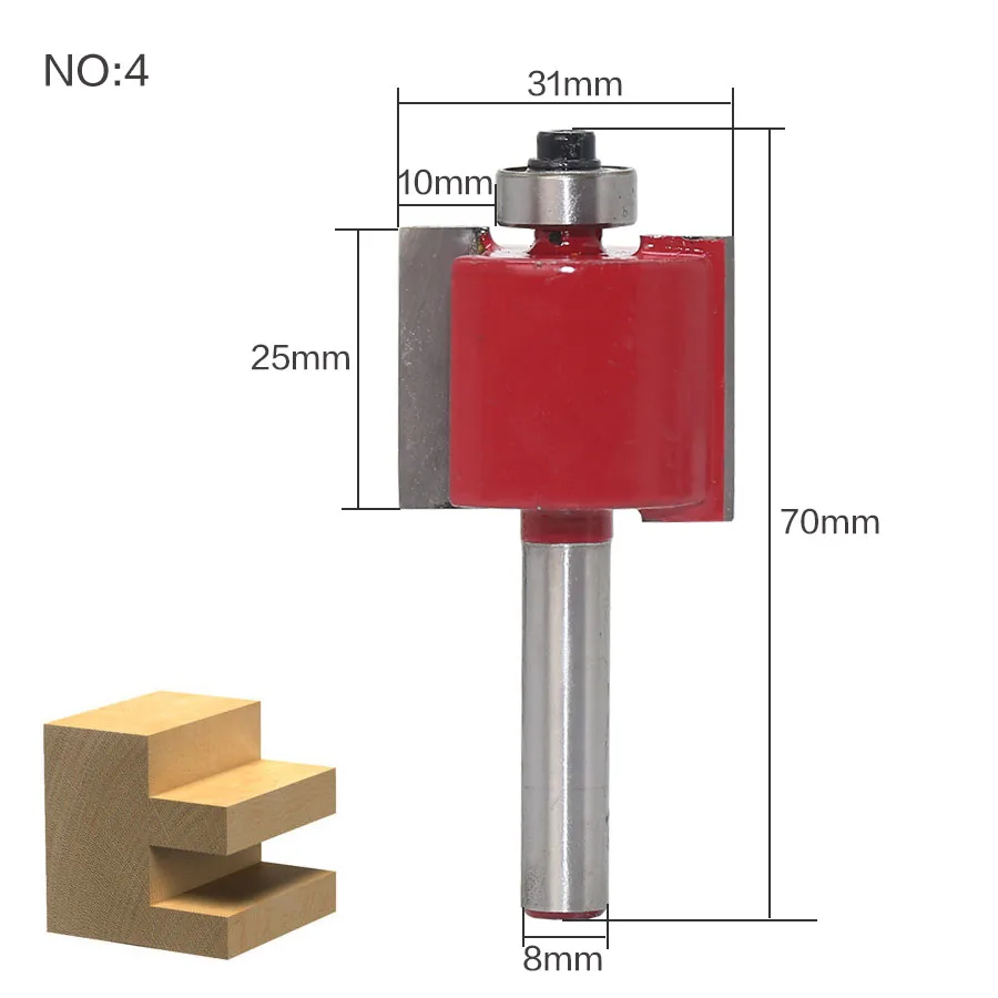 4 шт./компл. высокое качество "T" Тип бит с подшипником мм 8 мм хвостовиком ласточкин хвост фреза резак работы по дереву