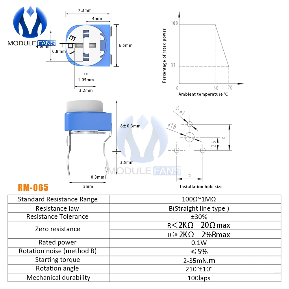 RM065 Trimpot Trimmer Potentiometer Variable Resistor 100R-1M Ohm 10PCS