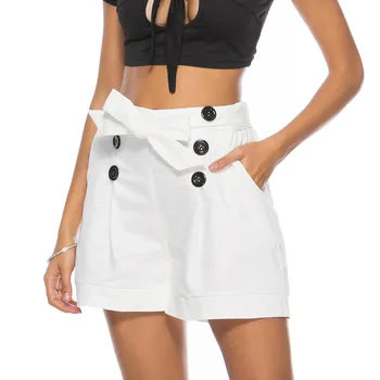 

FREE OSTRICH Hot Fashion Women High Waist Straight Button Embellished Pocket Wide Leg Shorts Women Shorts 2019 New Arrivals