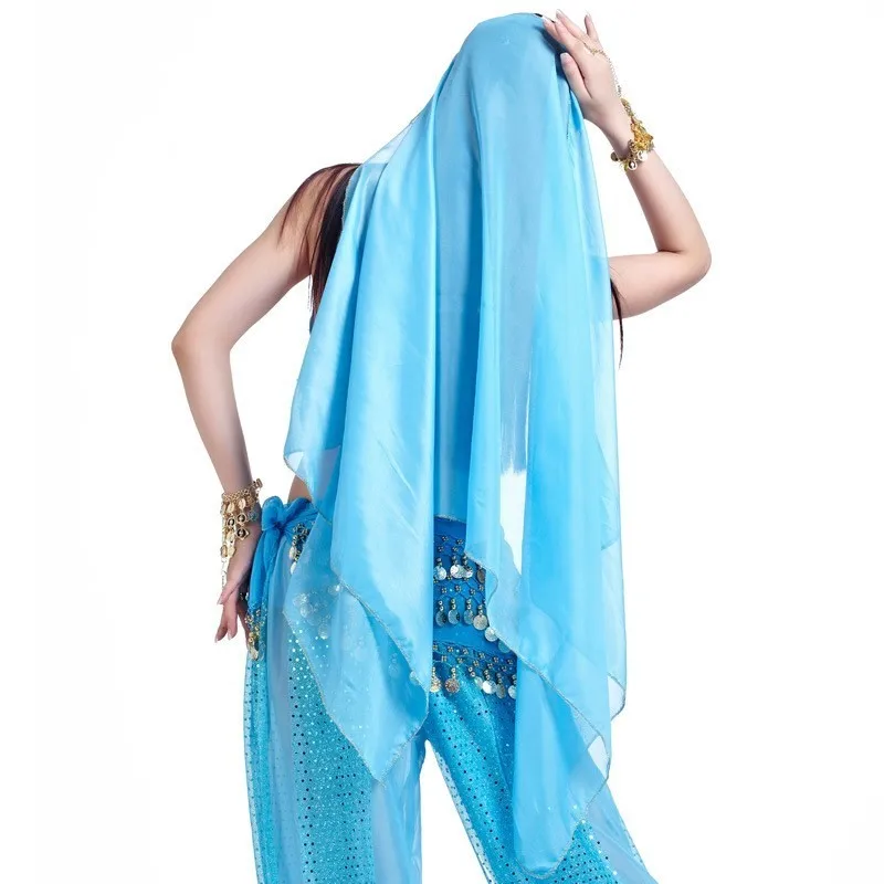 Синий танец девушки современный танец живота вуаль рука крюк голова цепи BellyDance головной убор танец живота танцевальный шарф индийский костюм сари