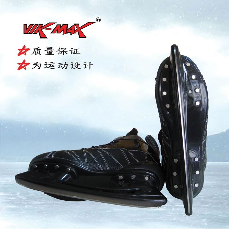 VIK-MAX الأسود هوكي تزلج أحذية الفولاذ الجليد شفرة الكبار الاطفال الجليد hocky تزلج الأحذية