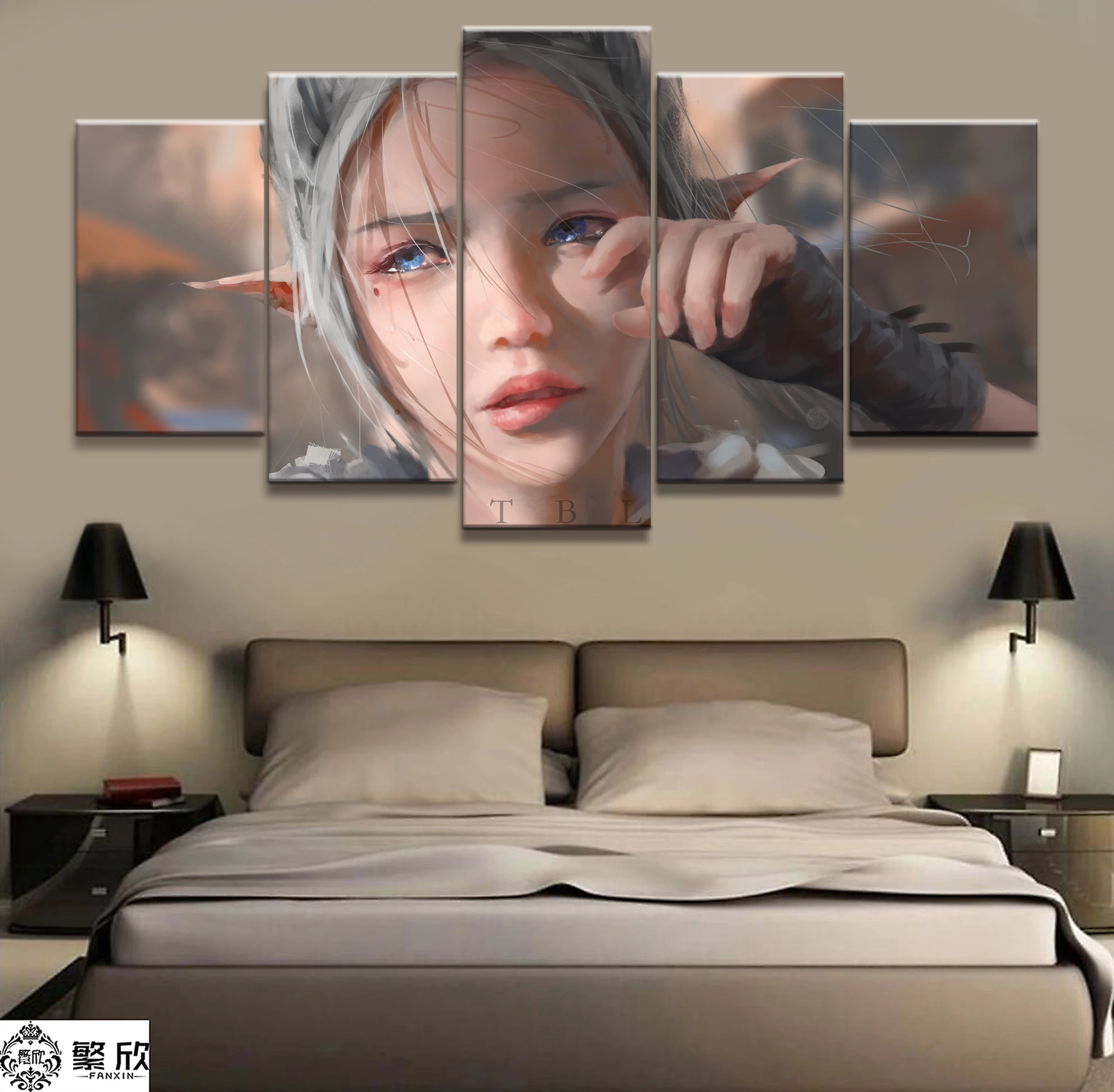 

Home Decor Modular Canvas Picture 5 Piece WLOP Ghost Blade Angel Princess Anime Painting Poster Wall For Home Canvas Wholesale