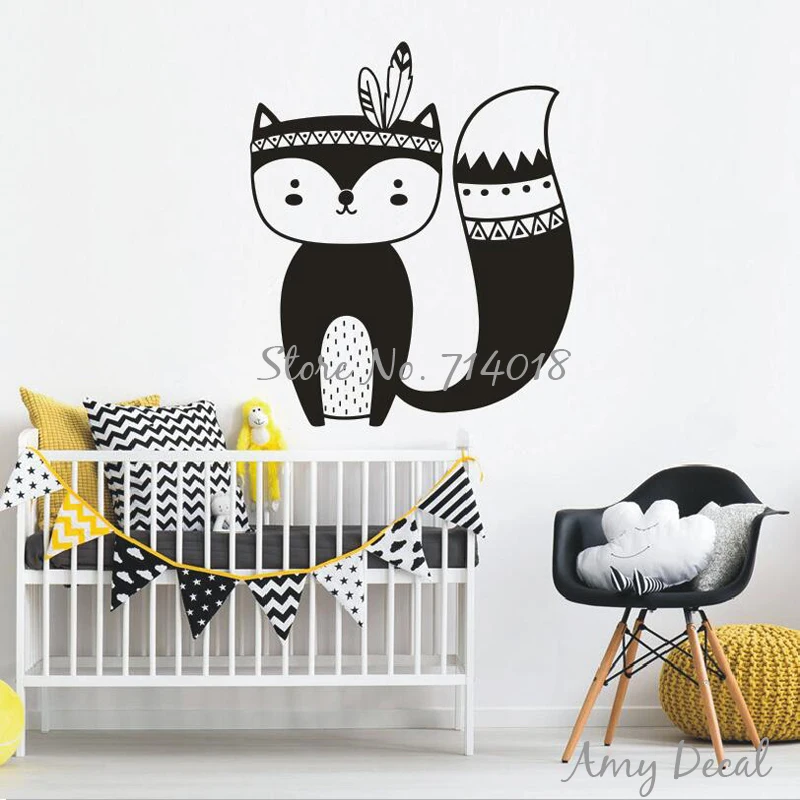 Tribal Fox Wall Decal Cute Woodland Fox Wall Sticker For Kids Room Nursery Art Tattoo Christmas Decor Gift Vinyl Murals Ja734 Sticker For Kids Room Wall Stickers For Kidswall Sticker Aliexpress