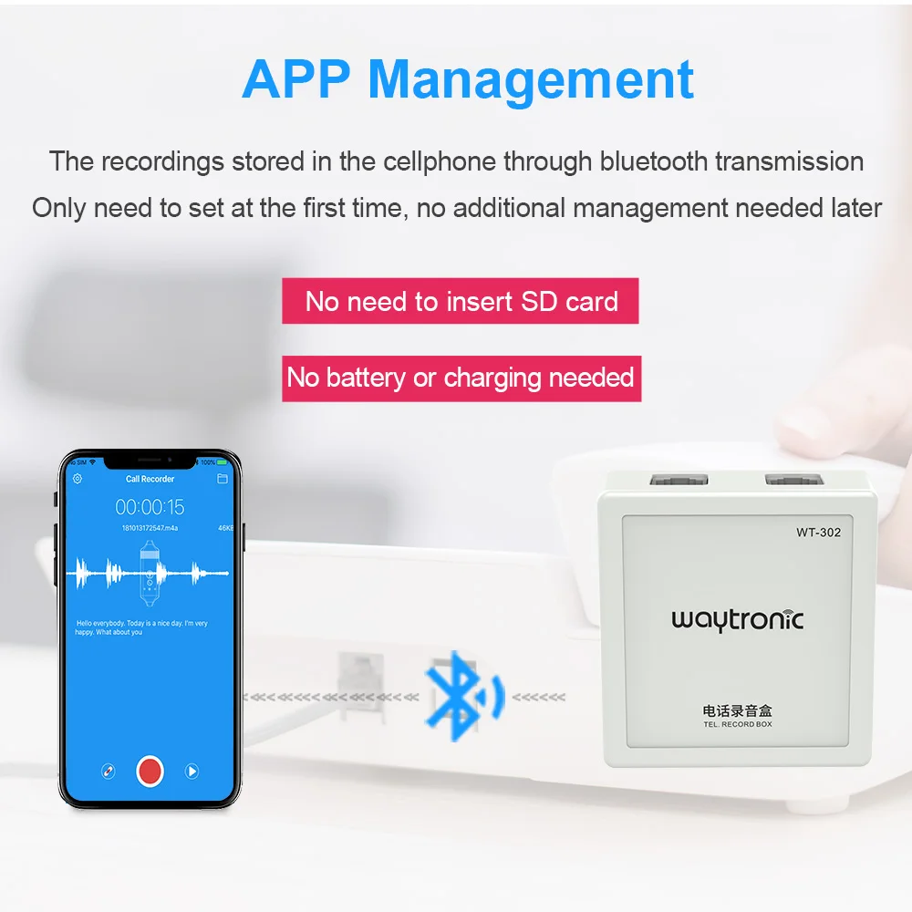 RJ11 Port Landline Telephone Call Recorder Box